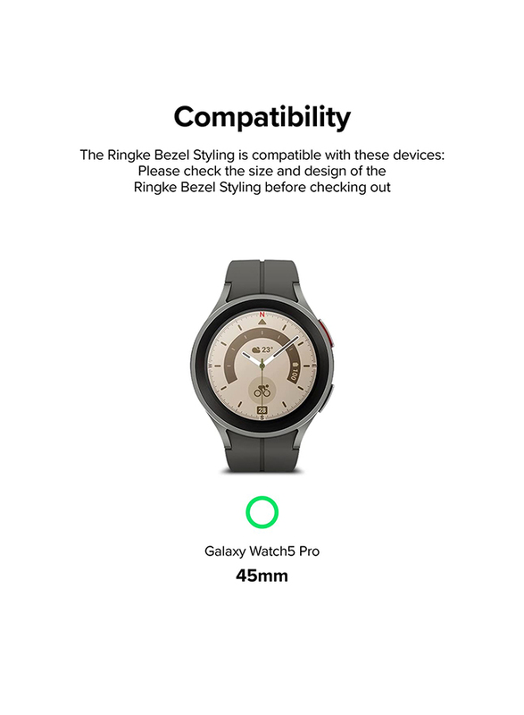 Ringke Bezel Styling Compatible with Samsung Galaxy Watch 5 Pro 45mm Case Adhesive Frame Ring Cover Anti Scratch Stainless Steel Protector Accessory for Galaxy Watch 5 Pro -45-02-Black